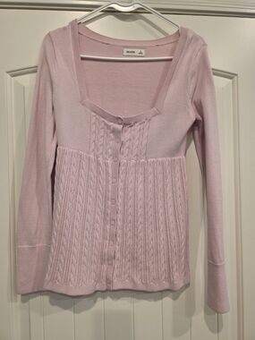 Hollister Light Pink Cable-Panel Button Cardigan